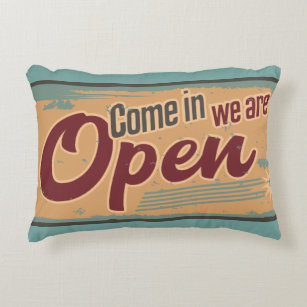 Vintage open business sign retro cafe garage accent pillow