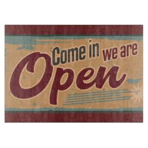 Vintage open business sign retro cafe garage cutting board