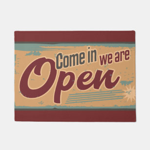 Vintage open business sign retro cafe garage doormat
