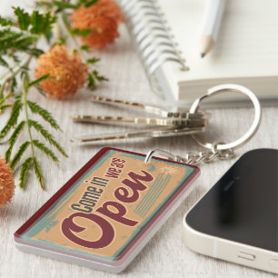 Vintage open business sign retro cafe garage keychain