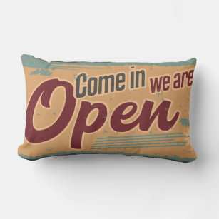 Vintage open business sign retro cafe garage lumbar pillow