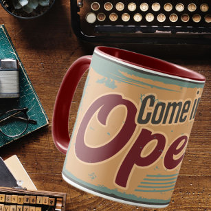 Vintage open business sign retro cafe garage mug