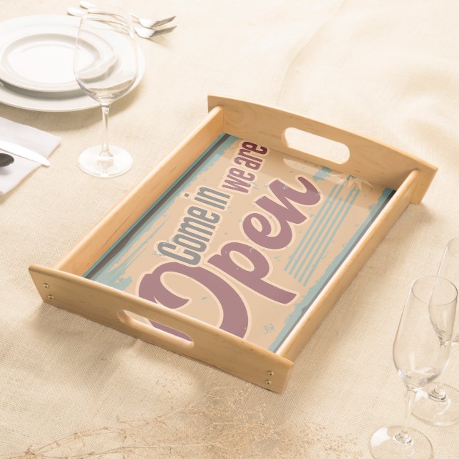 Vintage open business sign retro cafe garage serving tray (Front)