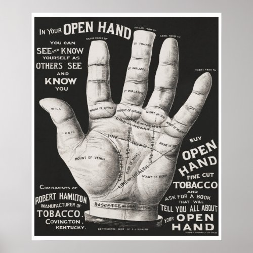 Vintage Open Hand Palmistry Print Advertisement