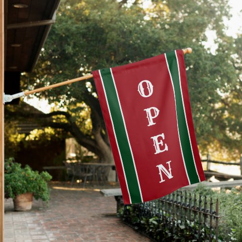 Vintage Open Red Green Christmas Minimal  House Flag