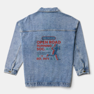 Vintage Open Road Running Club Retro Runner Tee Denim Jacket