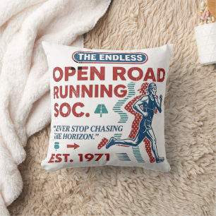 Vintage Open Road Running Club Retro Runner Tee Throw Pillow
