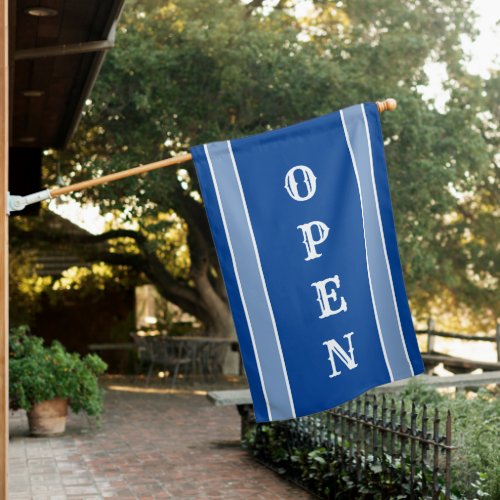 Vintage Open Typography Blue Minimal House Flag