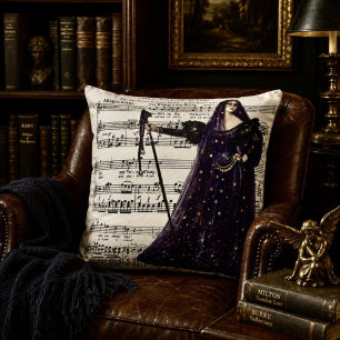 Vintage Opera Gothic Queen of the Night Art Throw Pillow