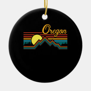 Vintage OR Oregon Mountains Outdoor Adventure Ceramic Ornament