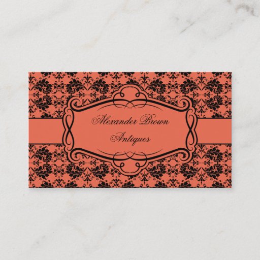 Customizable Vintage Orange and Black Damask Business Card