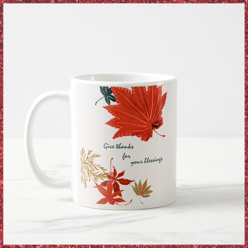 Vintage Orange and Gold Leaves Give Thanks Coffee Mug