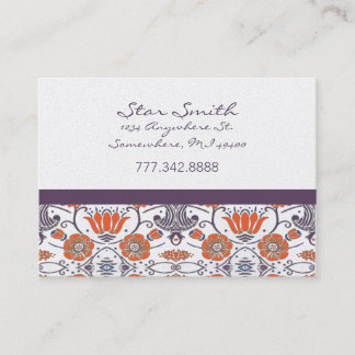 Vintage Orange and Purple Swirly Floral Pattern Business Card