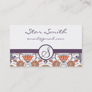 Vintage Orange and Purple Swirly Floral Pattern Business Card