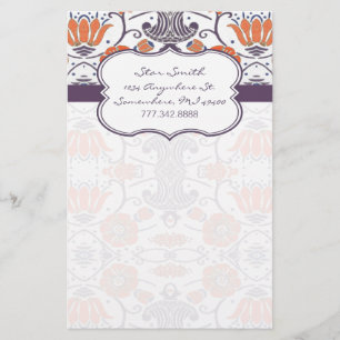 Vintage Orange and Purple Swirly Floral Stationery