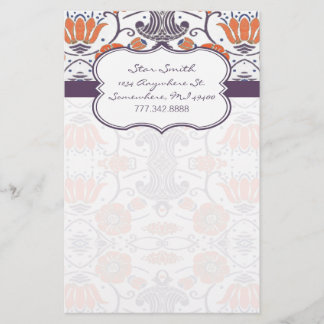 Vintage Orange and Purple Swirly Floral Stationery