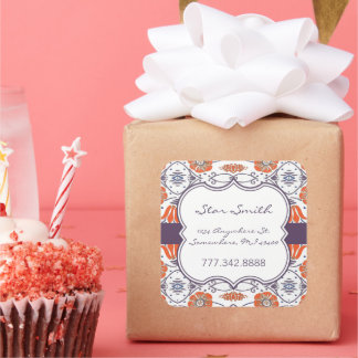 Vintage Orange and Purple Swirly Floral Stickers