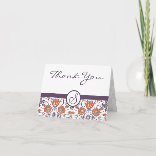 Vintage Orange and Purple Swirly Floral  Thank You