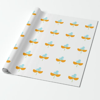 Vintage orange and sky blue flowers wrapping paper