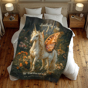 Vintage Orange And White Fairytale Pegasus Fleece Blanket