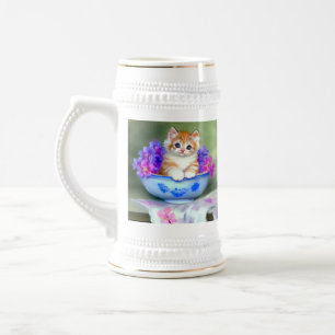 Vintage Orange and White Kitten Illustration Beer Stein