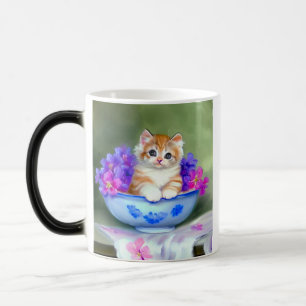 Vintage Orange and White Kitten Illustration Color Morph Mug