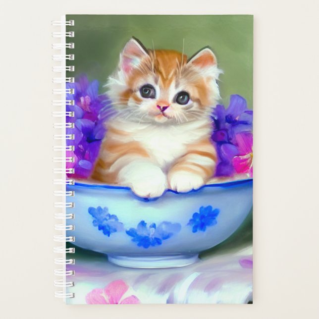 Vintage Orange and White Kitten Illustration Planner (Front)