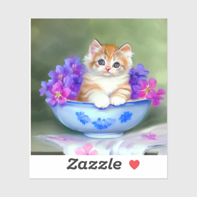 Vintage Orange and White Kitten Illustration Sticker (Sheet)