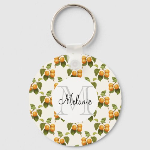 Vintage Orange Apricot Watercolor Pattern Monogram Keychain