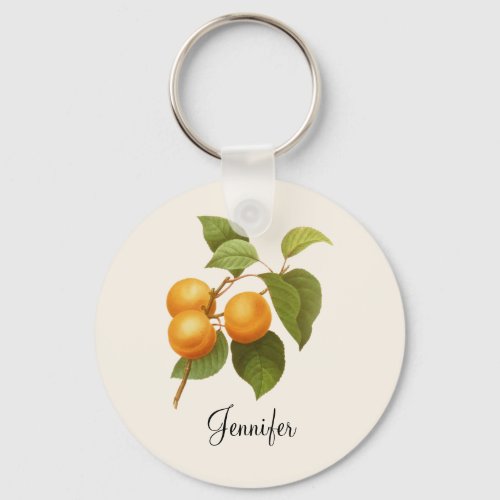 Vintage Orange Apricots Watercolor Drawing Keychain