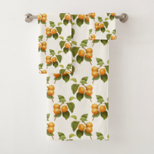 Vintage Orange Apricots Watercolor Pattern Bath Towel Set