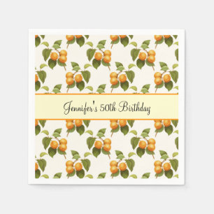 Vintage Orange Apricots Watercolor Pattern Party Napkins