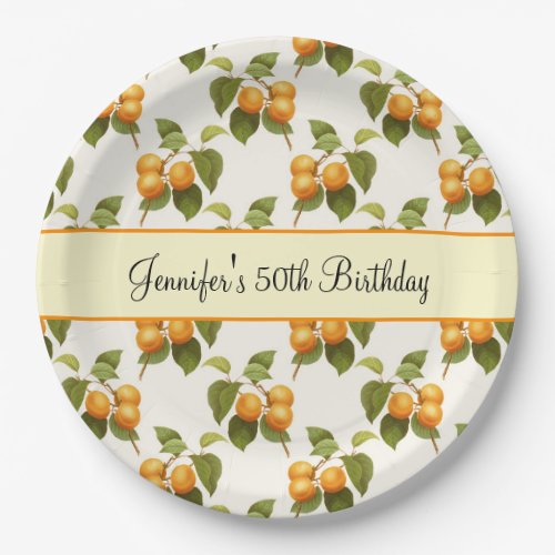 Vintage Orange Apricots Watercolor Pattern Party Paper Plates