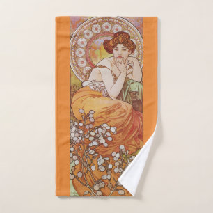 Vintage Orange Art Nouveau Mucha Topaz Lady Hand Towel