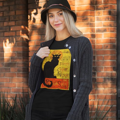 Vintage Orange Black Cat Chat Noir Art Halloween T_Shirt