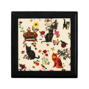 Vintage Orange Black Cats Bird Floral Garden Gift Box