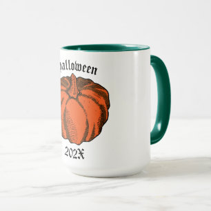 Vintage Orange Black Halloween Pumpkin Ink Art Mug
