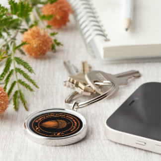 Vintage Orange Black Proverb Oak Acorn Leaves Keychain