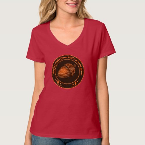 Vintage Orange Black Proverb Oak Acorn Leaves T_Shirt