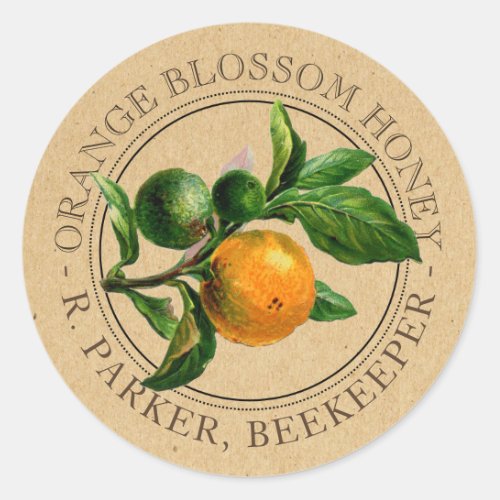 Vintage Orange Blossom Honey Beekeeper Kraft Classic Round Sticker