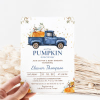 Vintage Orange Blue Boys Pumpkin Truck Baby Shower