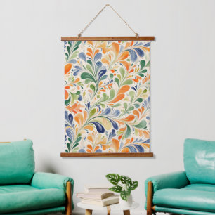 Vintage Orange Blue Green Floral Paisley Hanging Tapestry