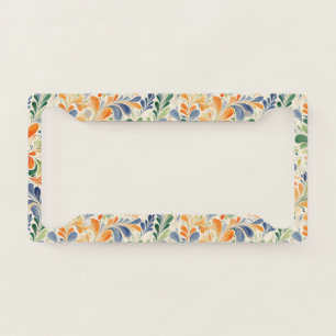 Vintage Orange Blue Green Floral Paisley License Plate Frame