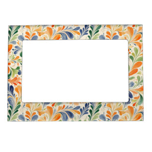 Vintage Orange Blue Green Floral Paisley Magnetic Frame