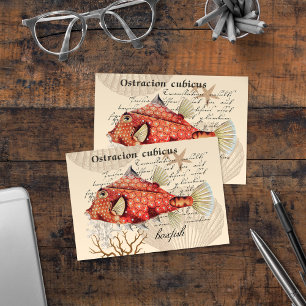 Vintage Orange Boxfish Illustration Nautical  Letterpress Thank You Card
