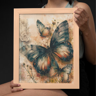 Vintage Orange Butterflies Poster