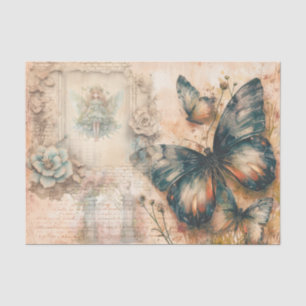 Vintage Orange Butterfly Collage Decoupage Paper