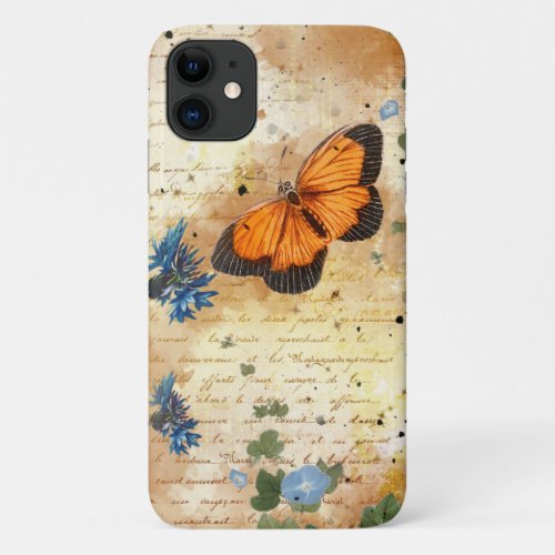 Vintage Orange Butterfly Ephemera iPhone 11 Case