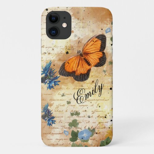 Vintage Orange Butterfly Ephemera iPhone 11 Case