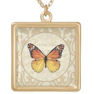 Vintage Orange Butterfly Gold Plated Necklace